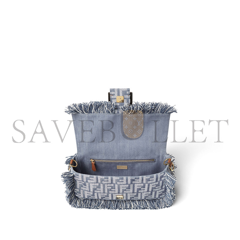FENDI BAGUETTE BLUE DENIM EFFECT FF JACQUARD BAG 8BR600AUT4F1SXQ (27*15*6cm) FENDI BAGUETTE BLUE DENIM EFFECT FF JACQUARD BAG 8BR600AUT4F1SXQ (27*15*6cm)